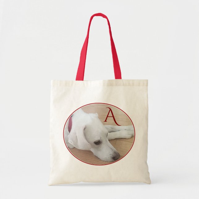 Tote Bag Simple Adorable simple initial blanc chien rouge (Devant)