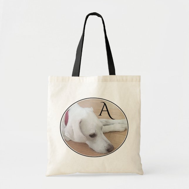 Tote Bag Simple Adorable simple initiale chien blanc noir (Devant)