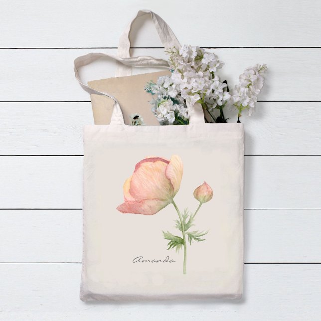 Tote Bag Simple Anémone Fleur à l'aquarelle avec nom (Créateur téléchargé)