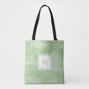Tote Bag Simple clair vert subtil marbre moderne Monogramme