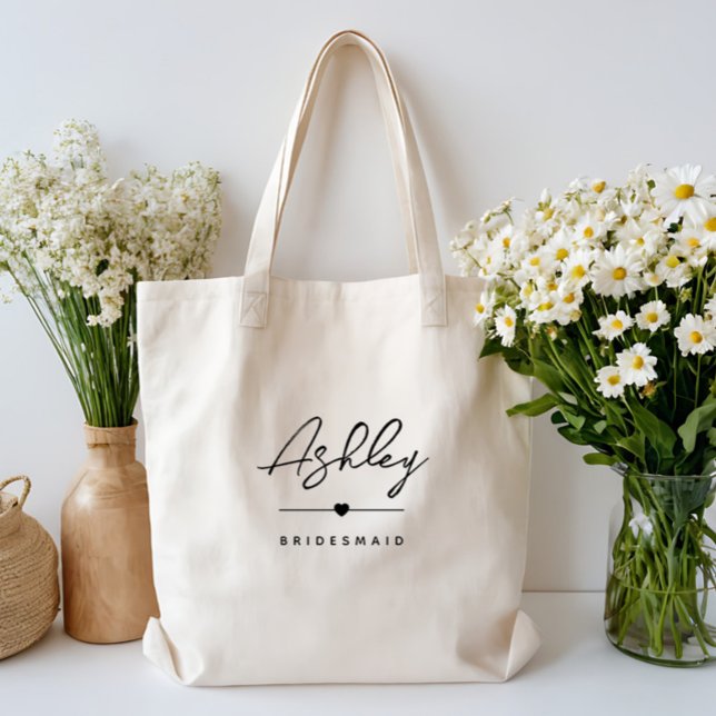 Tote Bag Simple Élégant Moderne Nom Personnalisé de Demoise (simple elegant personalized bridesmaid totebag)