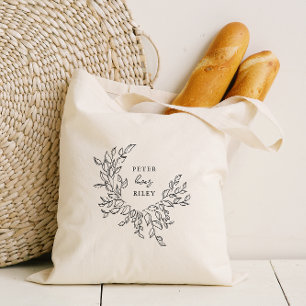 Tote Bag Simple Love Script Botanique Wreath Bride
