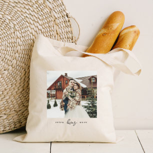 Tote Bag Simple Love Script Personnalisé Couple Photo