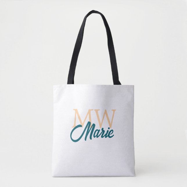 Tote Bag simple minimal add name monogram orange blue bold (Devant)