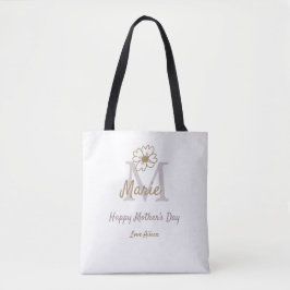 Tote Bag simple minimal mother's day monogram golden gray f