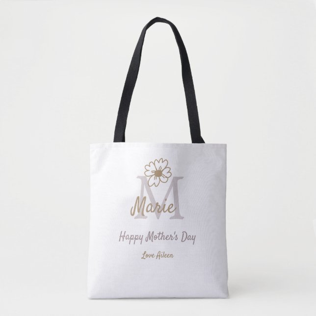 Tote Bag simple minimal mother's day monogram golden gray f (Devant)