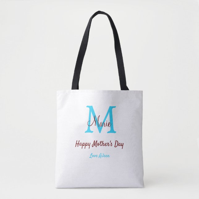 Tote Bag simple minimum jour mère bleu monogramme rose nom (Devant)