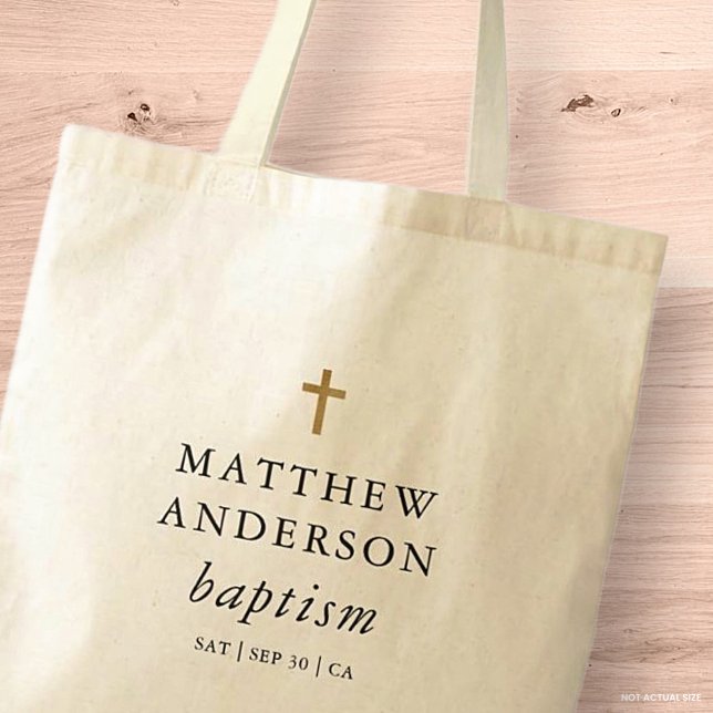 Tote Bag Simple moderne Elegant Cross Baby Baptism (Créateur téléchargé)