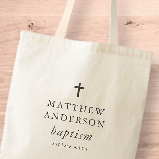 Tote Bag Simple moderne Elegant Cross Baby Baptism (Créateur téléchargé)