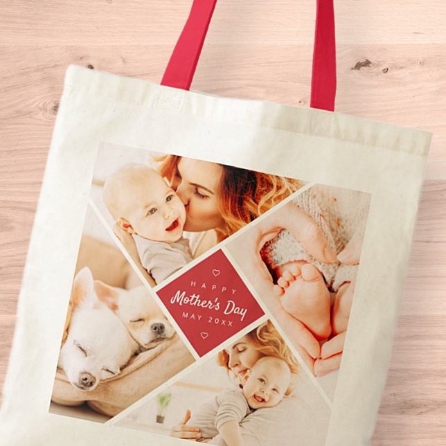 Tote Bag Simple moderne Joyeux Fête des Mères Photo personn (Créateur téléchargé)