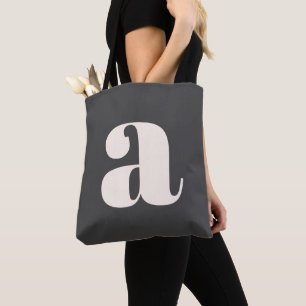 Tote Bag Simple Monogramme Initial Retro Gras Noir et Blanc