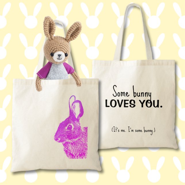 Tote Bag Simple Vibrant Purple Bunny Pâques (Vibrant purple bunny on a reusable cloth tote with customizable text is a great Easter gift.)