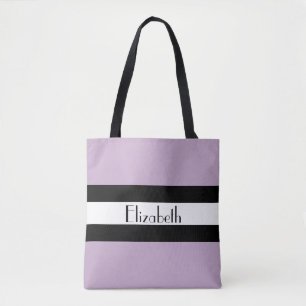Tote Bag Simple violet noir et blanc avec nom