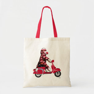 Tote Bag Singe de chaussette sur le vélomoteur de rouge