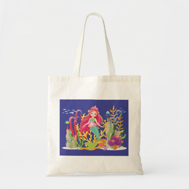 Tote Bag Sirène Océanique : cheveux longs (Devant)