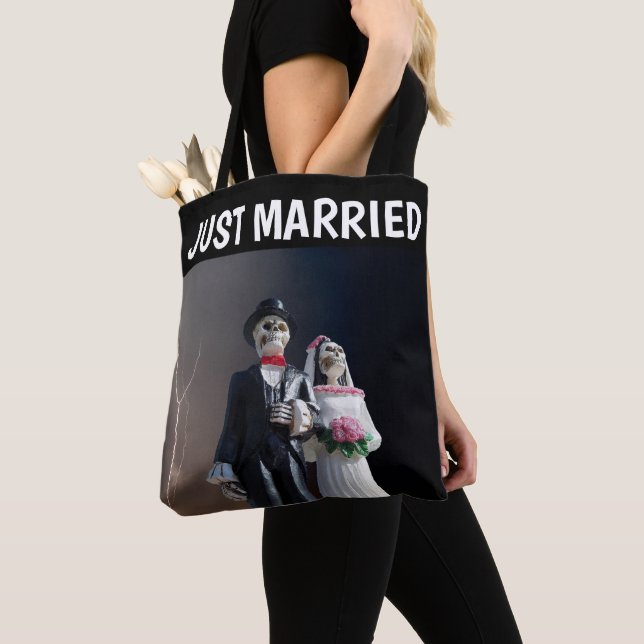 TOTE BAG SKELETON COUPLE JUSTE MARIÉ MARIAGE FOURRE-TOUT PU (De près)
