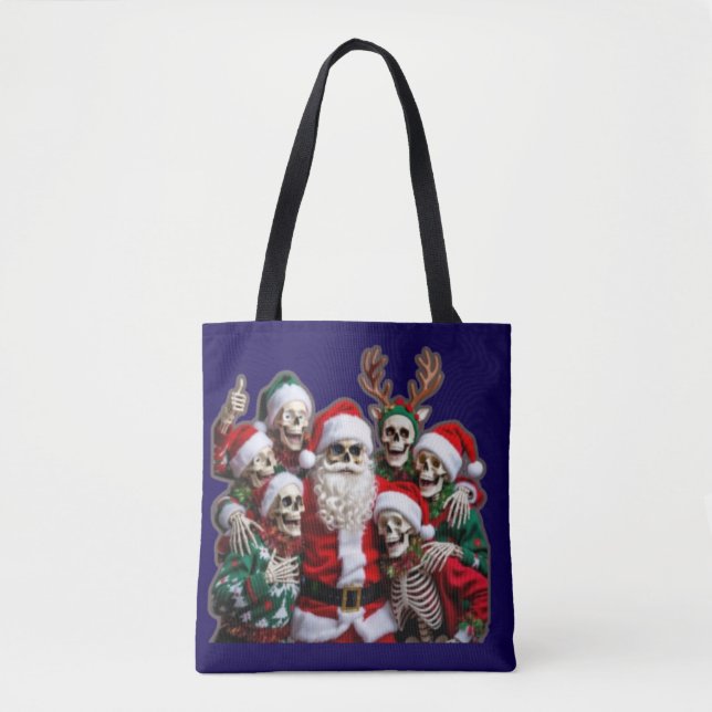 Tote Bag Skeleton Santa Christmas Group Photo – Festive 3D  (Devant)