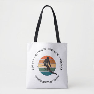 Tote Bag Ski Big Sky, Montana - Man Skier, Texte noir