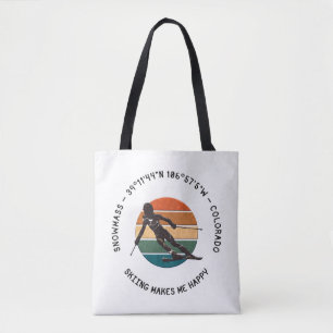 Tote Bag Ski de masse, Colorado - Femme Skier, Texte noir