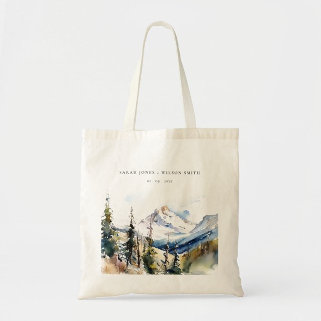 Tote Bag Ski Mountain Telluride Colorado Mariage aquarelle (Devant)