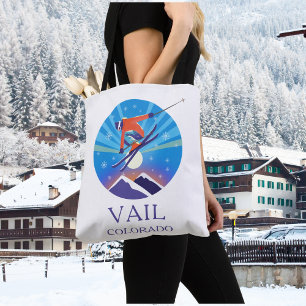Tote Bag Skier Dans La Nuit Neige Sky Vail Colorado