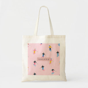 Tote Bag Skieurs Rétro Pastel Personnalisés Amusants
