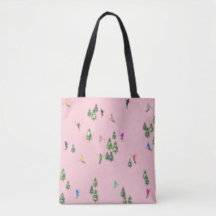 Tote Bag Skieurs roses Ski d'ouverture Noël Ski de vacances