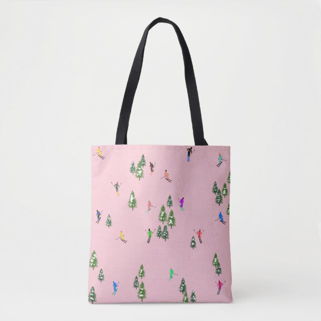 Tote Bag Skieurs roses Ski d'ouverture Noël Ski de vacances (Devant)
