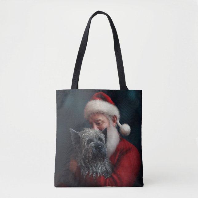 Tote Bag Skye Terrier avec Noël Festif du Père Noël (Devant)