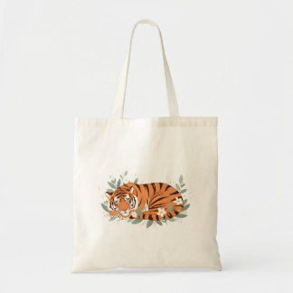 Tote Bag Sleeping Tiger Floral Illustration – Cute Cozy Wil