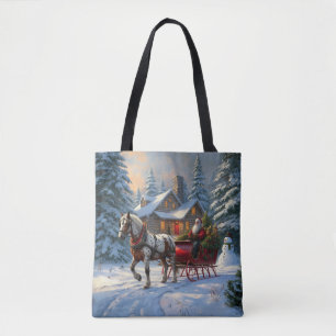 Tote Bag Sleigh Père Noël à cheval de Noël