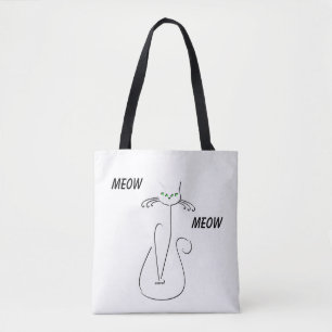 Tote Bag Slinky Black Cat Meow Meow Texte Personnalisé Yeux