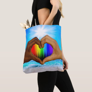 Tote Bag SlipperyJoe dégradé de cœur arc-en-ciel vibrant in