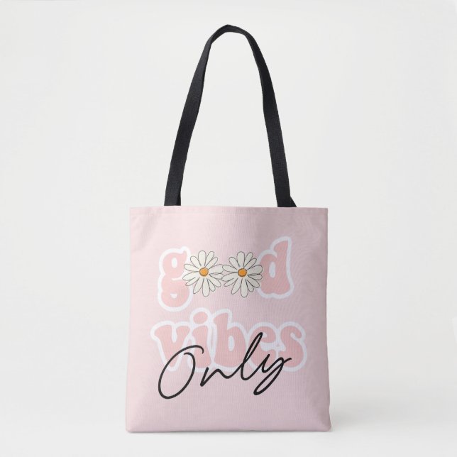 Tote Bag Slogan hippie des années 70 de Good Vibes (Devant)