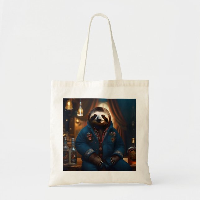 Tote Bag Sloth Dans Sa Veste À Boire, (Devant)