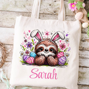Tote Bag Sloth Pâques Nom Enfants Filles Lapin