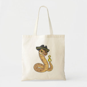 Tote Bag Snake as Pirate with Hook Hand & Eye patch