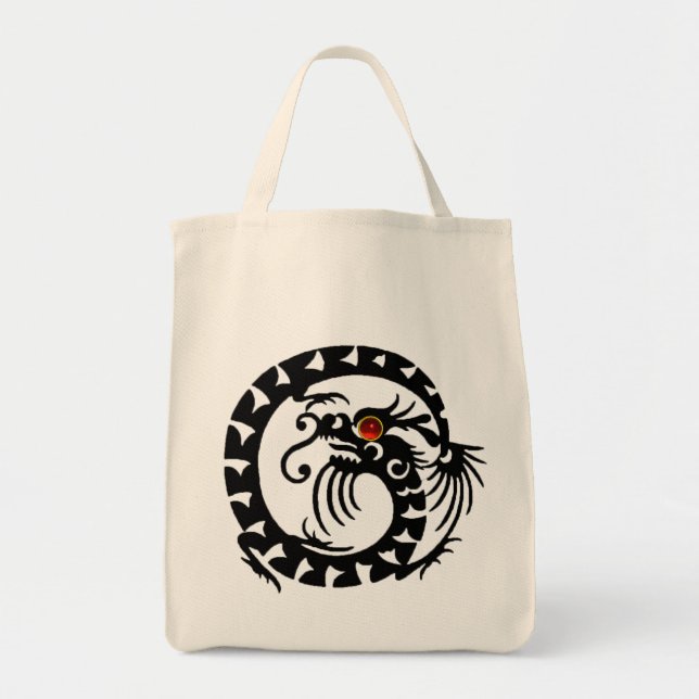 Tote Bag SNAKE DRAGON RUBY, noir et blanc rouge (Devant)
