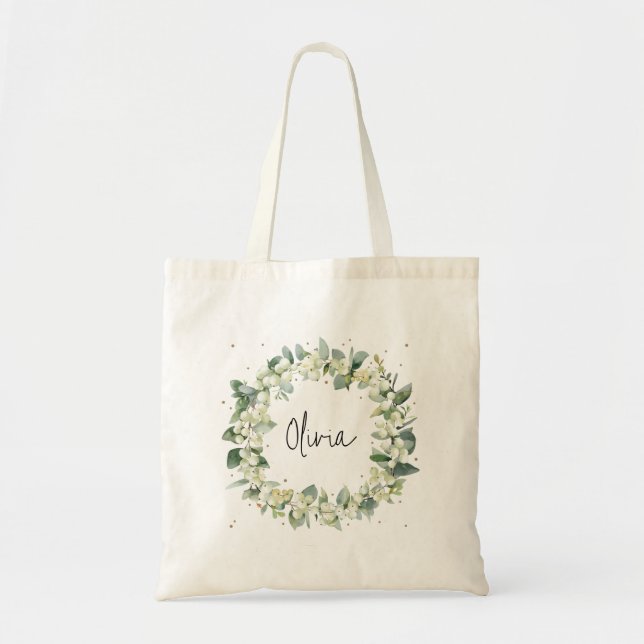 Tote Bag Snowberry+Eucalyptus Mariage/Fête des mariées (Devant)