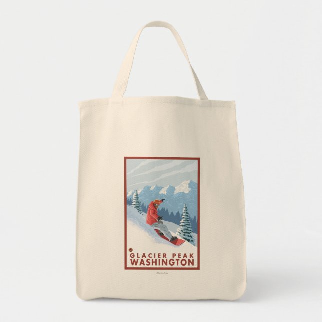 Tote Bag Snowboarder Scender - Glacier Peak, Washington (Devant)