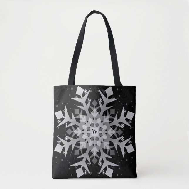Tote Bag Snowflakes Black All-Over-Print Fourre-tout (Devant)