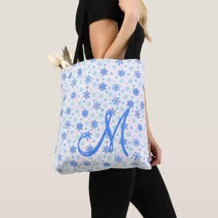 Tote Bag Snowflakes Pastel Baby Blue Moderne Personnalisé M