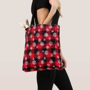 Tote Bag Snowflakes Red Buffalo Plaid l Noël Motif