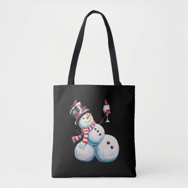 Tote Bag Snowman Avec Vin Noël Drôle Noël Cadeau de Noël (Devant)