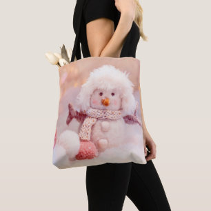 Tote Bag Snowman rose et blanc de Noël