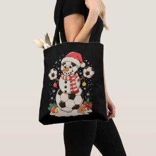 Tote Bag Snowman Soccer Noël Fête hiver Noël Sport