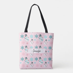 Tote Bag Snowmen et Snowflakes personnalisés Noël
