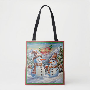 Tote Bag Snowmen, Joyeux Noël,