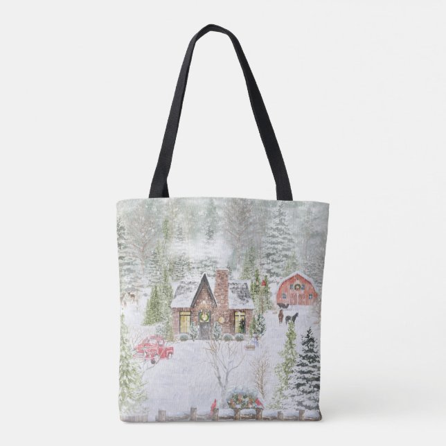 Tote Bag Snowy hiver Cabine de Noël Scène (Dos)