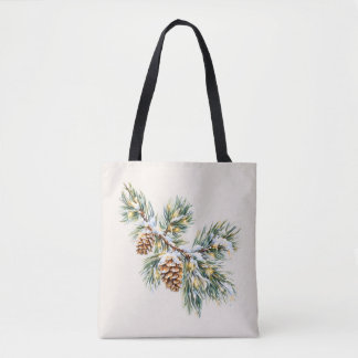 Tote Bag Snowy Pine Branch